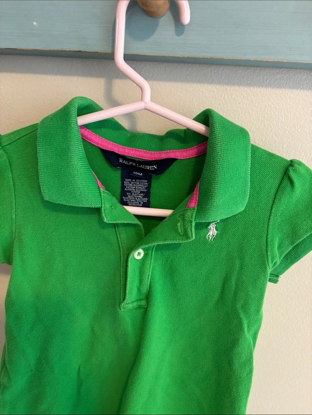 Polo Ralph Lauren Baby Girl Green Ruffle Hem Polo Dress Short Sleeve 18 Months